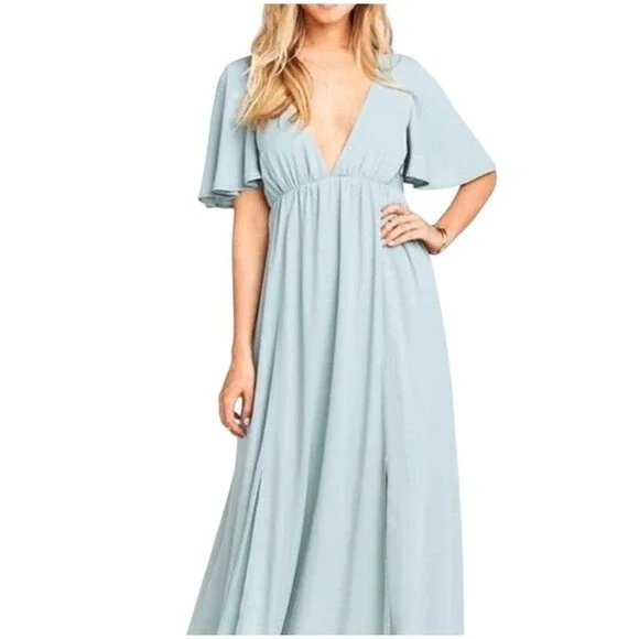 SHOW ME YOUR MUMU Faye Flutter Maxi‎ Dress SZ L Sage Green Bridesmaid Fairy Boho - Picture 2 of 10